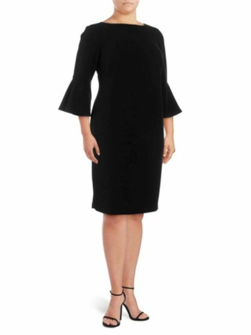 Calvin Klein Black Bell-Sleeve Sheath Straight Line Dress 14W